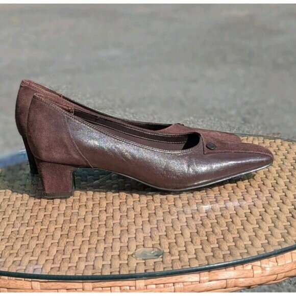 Easy Spirit Women's Size 9B Brown Leather Square Toe Block Heel Shoes Heels - Picture 1 of 10